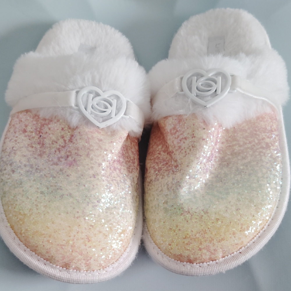 bebe Glittery Pastel Girl Kids Slippers. Size 2/3